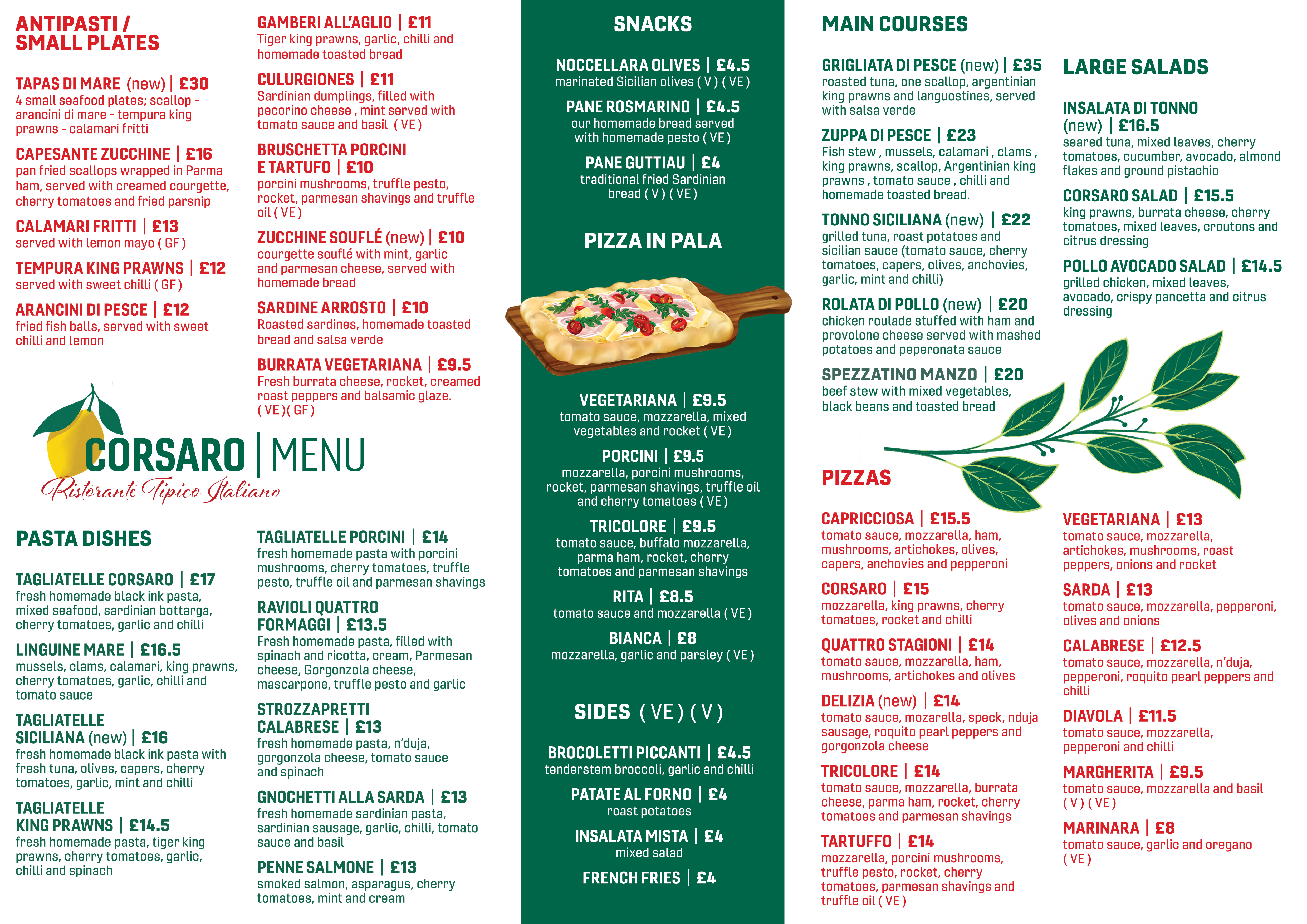 Corsaro Menu