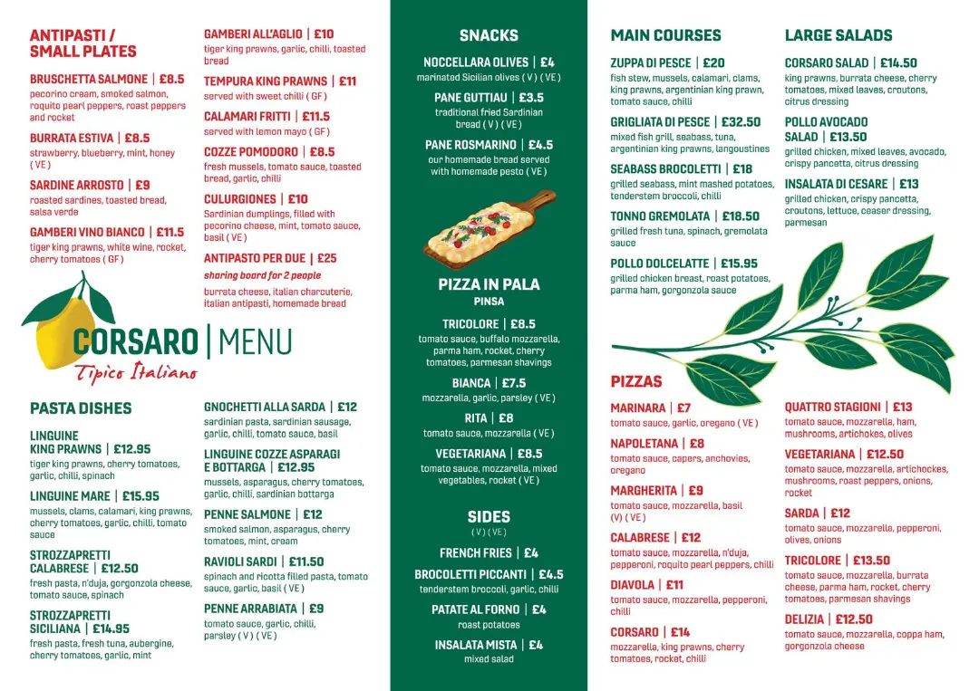 Corsaro Menu